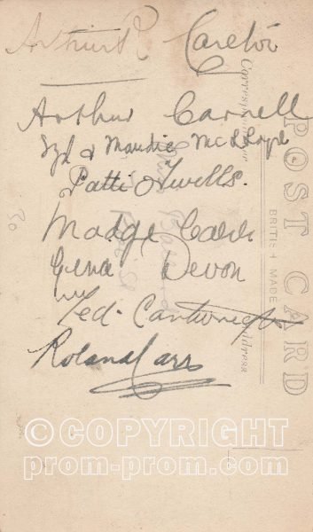 Postcard Ellison's Entertainers, Aberystwyth, 1919 (back)