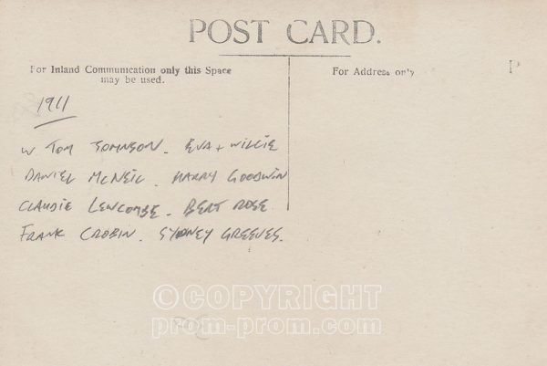 Postcard Tom Johnson's Yachstmen, Aberystwyth, 1911 (back)