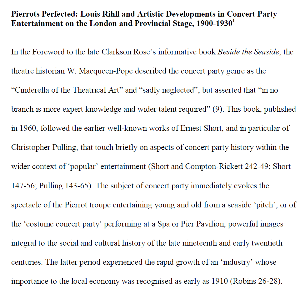 Pierrots Perfected - Louis Rihll and Artistic Developments in Concert Party
