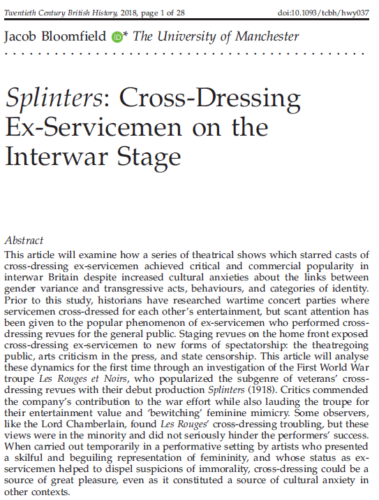 Splinters - Cross-Dressing Ex-Servicemen on the Interwar Stage