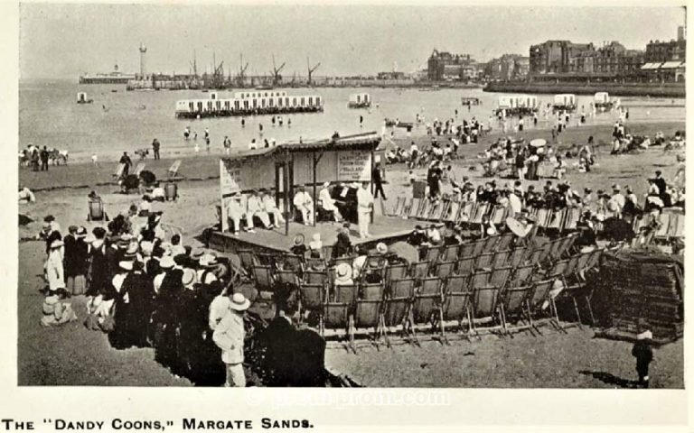 The Dandy Coons Margate Sands. *The name of this group uses a racist name. This is our statement about the use of racist terms and the use of blackface in this archive. https://seasidefollies.co.uk/blackface-performance/