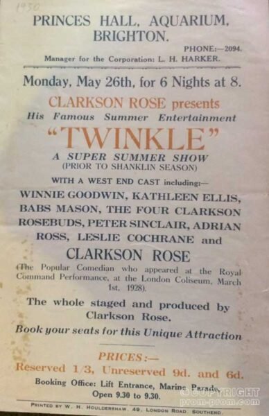 Poster Twinkle Princes Hall Aquarium Brighton 1930
